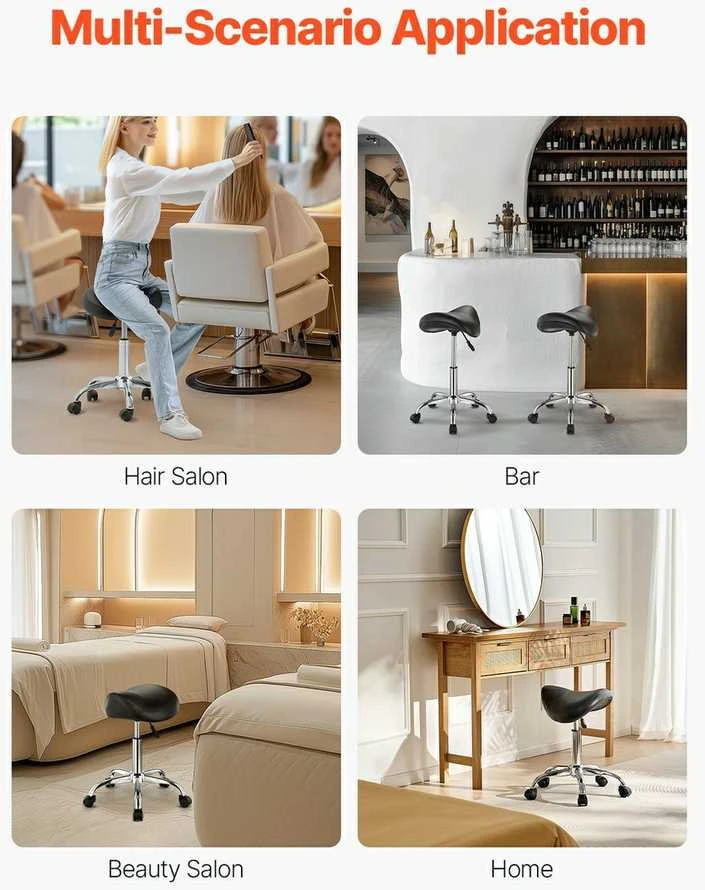 Balno formos sukamoji kėdė su ratukais salonui, odontologijos klinikai, biurui, namams, reguliuojamo aukščio, PU odos, juoda, kosmetologės, masažistės, manikiūro kėdutė
