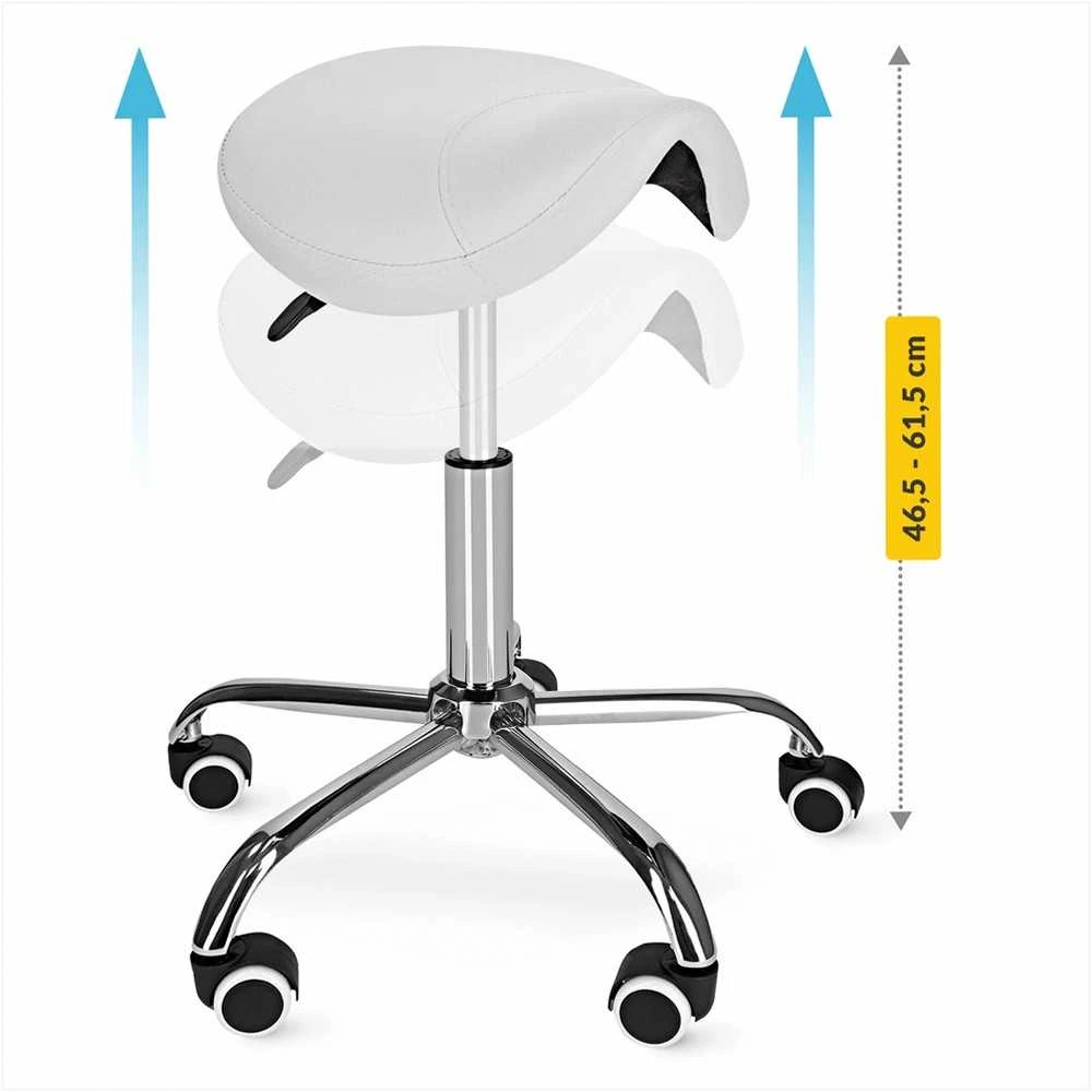 4Fizjo Balta masažinė balno kėdė, reguliuojamo aukščio medicininė kėdė, ergonominė terapijos kėdė, patogi procedūrų kėdė