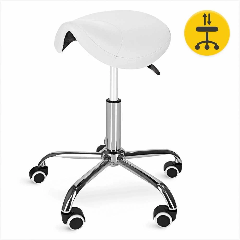 4Fizjo Balta masažinė balno kėdė, reguliuojamo aukščio medicininė kėdė, ergonominė terapijos kėdė, patogi procedūrų kėdė