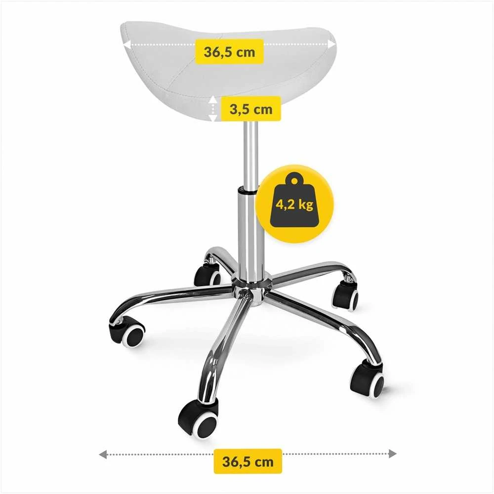 4Fizjo Balta masažinė balno kėdė, reguliuojamo aukščio medicininė kėdė, ergonominė terapijos kėdė, patogi procedūrų kėdė