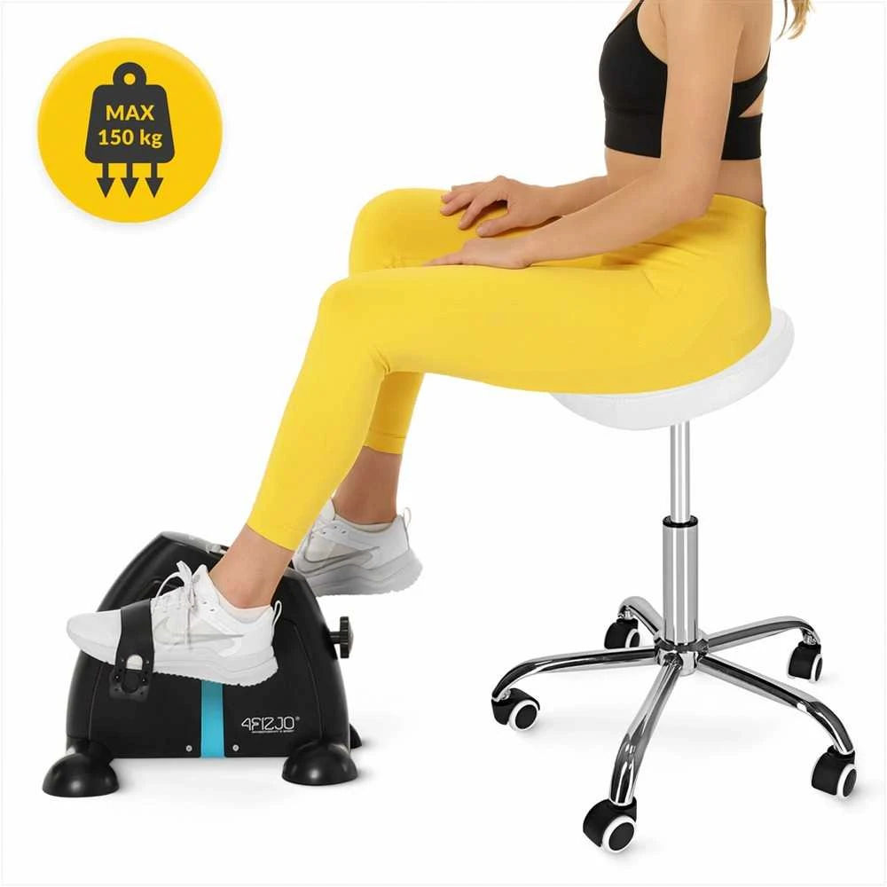 4Fizjo Balta masažinė balno kėdė, reguliuojamo aukščio medicininė kėdė, ergonominė terapijos kėdė, patogi procedūrų kėdė