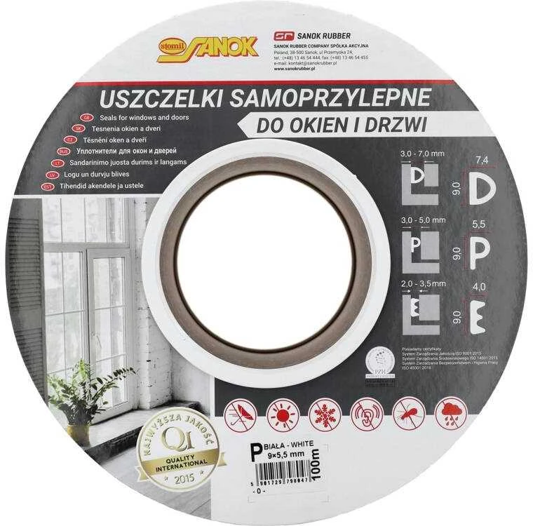 Baltas EPDM P profilio langų ir durų sandariklis, lipnus, 100m rulonas, guminis sandariklis