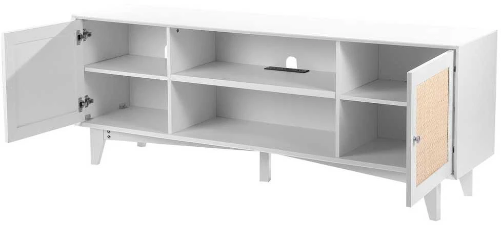 TV staliukas VEVOR Rattan televizoriaus stovas 191 cm baltas
