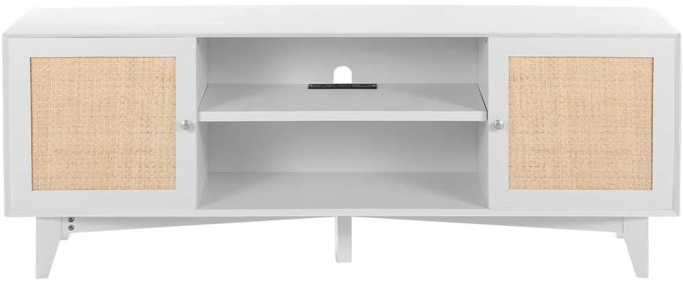 Baltas TV staliukas iki 191cm TV, 3 lentynos, svetainės spintelė, TV komoda, ratano TV spintelė