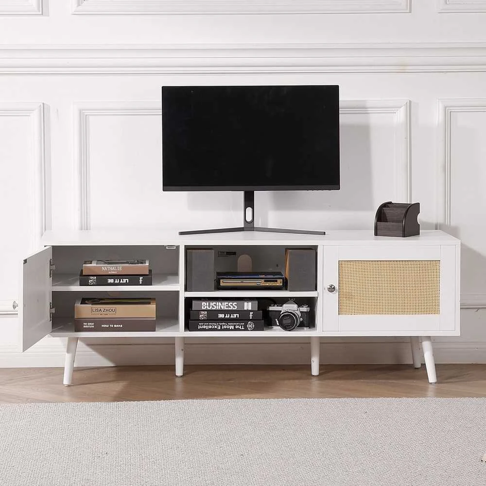 TV staliukas VEVOR Rataninė televizoriaus spintelė 65" TV su lizdu