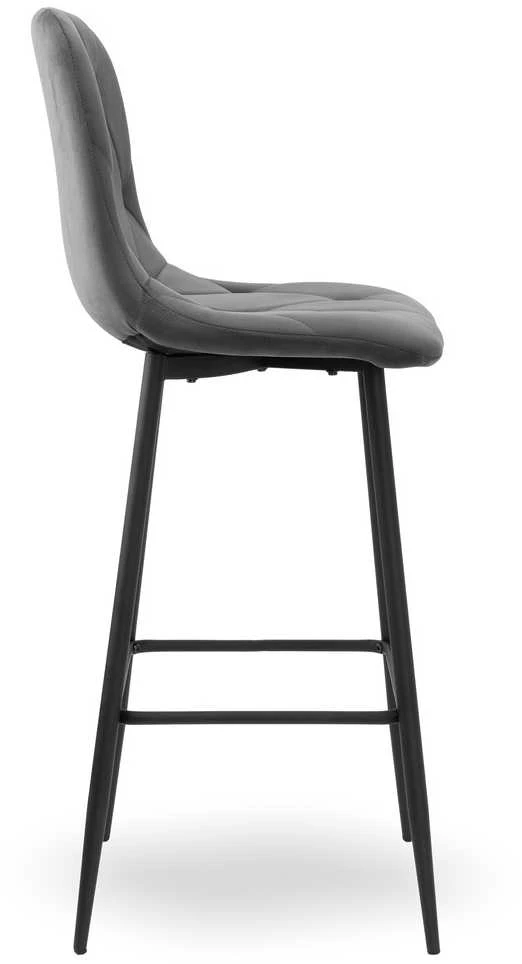Baro kėdė, grafito velvetas, dygsniuota sėdynė, metalinės kojos, 111 cm aukščio virtuvės baro taburetė, pusbario kėdė