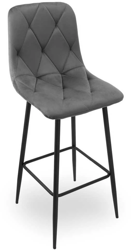 Baro kėdė, grafito velvetas, dygsniuota sėdynė, metalinės kojos, 111 cm aukščio virtuvės baro taburetė, pusbario kėdė