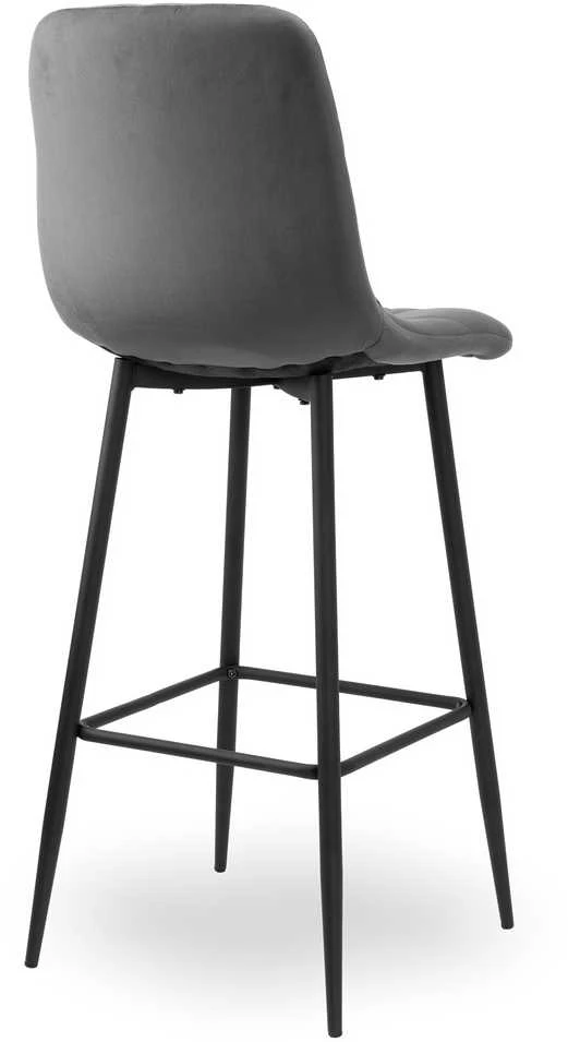 Baro kėdė, grafito velvetas, dygsniuota sėdynė, metalinės kojos, 111 cm aukščio virtuvės baro taburetė, pusbario kėdė