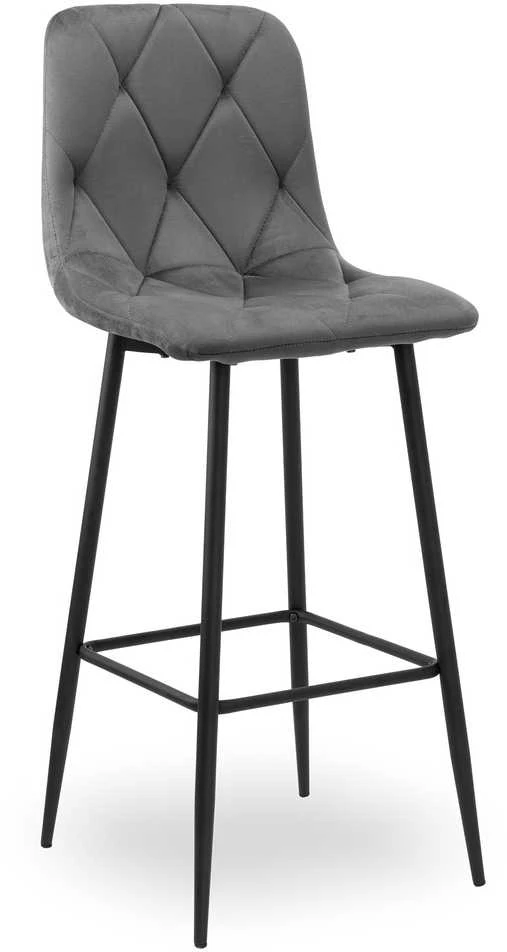 Baro kėdė, grafito velvetas, dygsniuota sėdynė, metalinės kojos, 111 cm aukščio virtuvės baro taburetė, pusbario kėdė