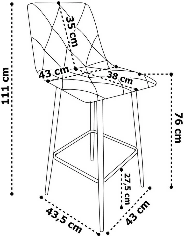 Baro kėdė, grafito velvetas, dygsniuota sėdynė, metalinės kojos, 111 cm aukščio virtuvės baro taburetė, pusbario kėdė
