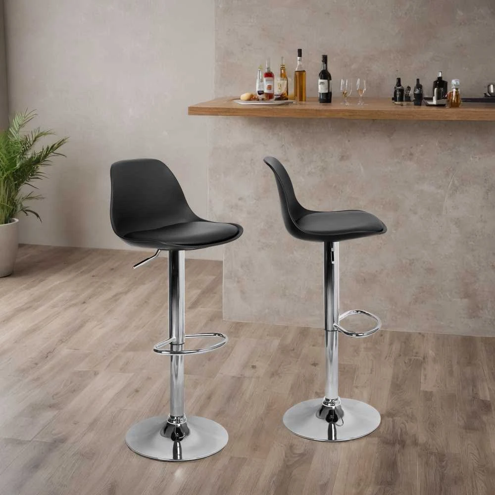 Baro kėdė juoda, reguliuojamas aukštis, 360° pasukama, virtuvės baro kėdė, pasukama kėdė, pusbario kėdė, aukšta kėdė