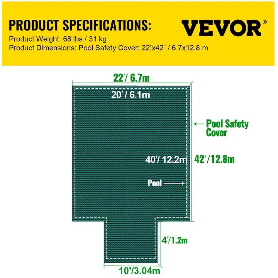 VEVOR Stačiakampio baseino saugos danga 6.1x12.2m