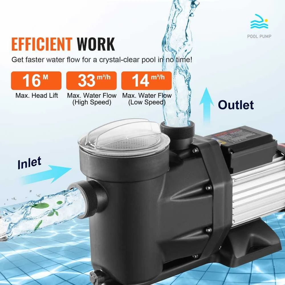 Baseino siurblys 1800W 2AG, 33000L/H, dviejų greičių, antžeminis, 220-240V, spa, sūkurinei voniai, laistymo sistemai