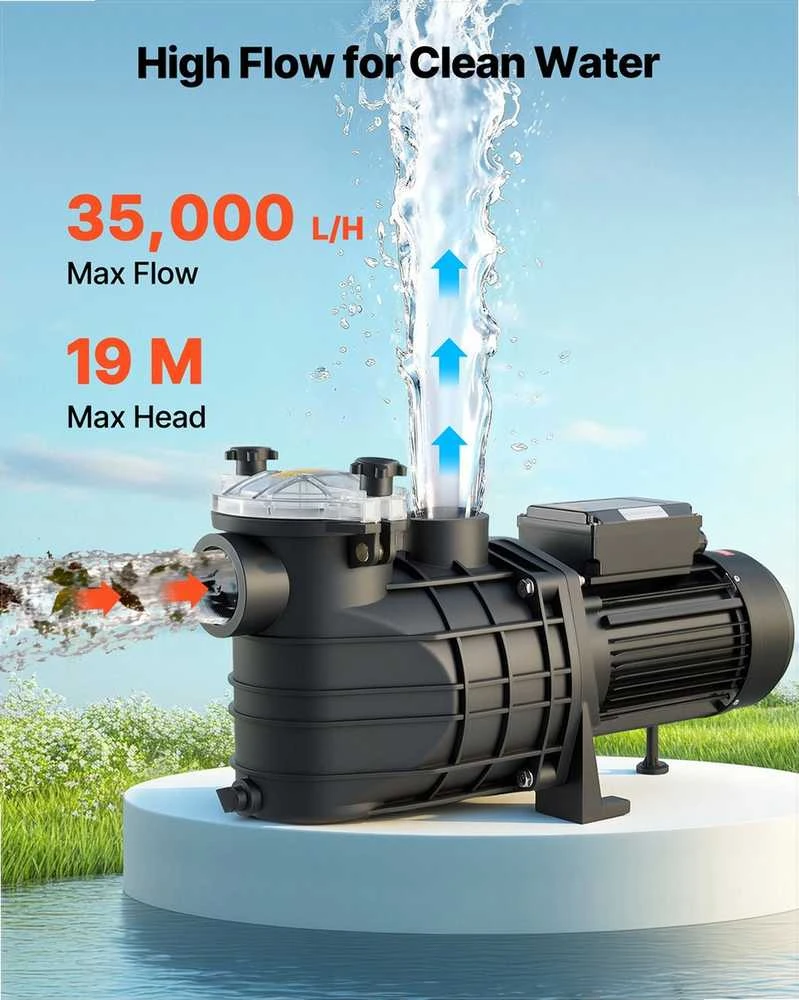 Baseino siurblys, 3000W vieno greičio plaukimo baseinams, kubilams, SPA, su 24 valandų laikmačiu ir filtro krepšeliu, didelio srauto vandens siurblys