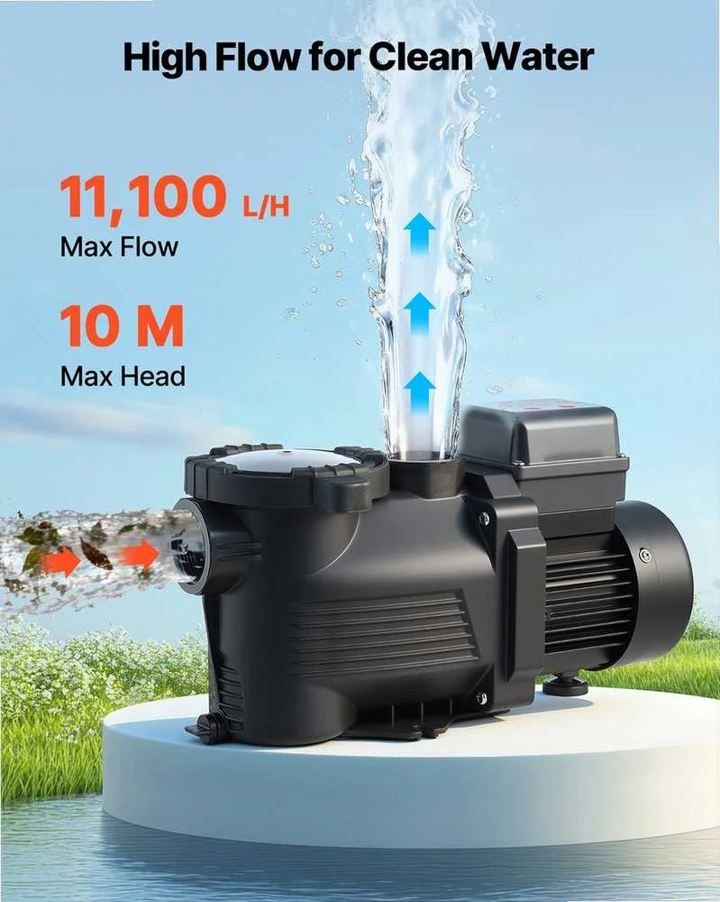 Baseino siurblys, 400W vieno greičio antžeminiams ir įkasamiems baseinams, masažinėms vonioms, SPA, su 24 valandų laikmačiu ir filtro krepšeliu, vandens cirkuliacijos siurblys