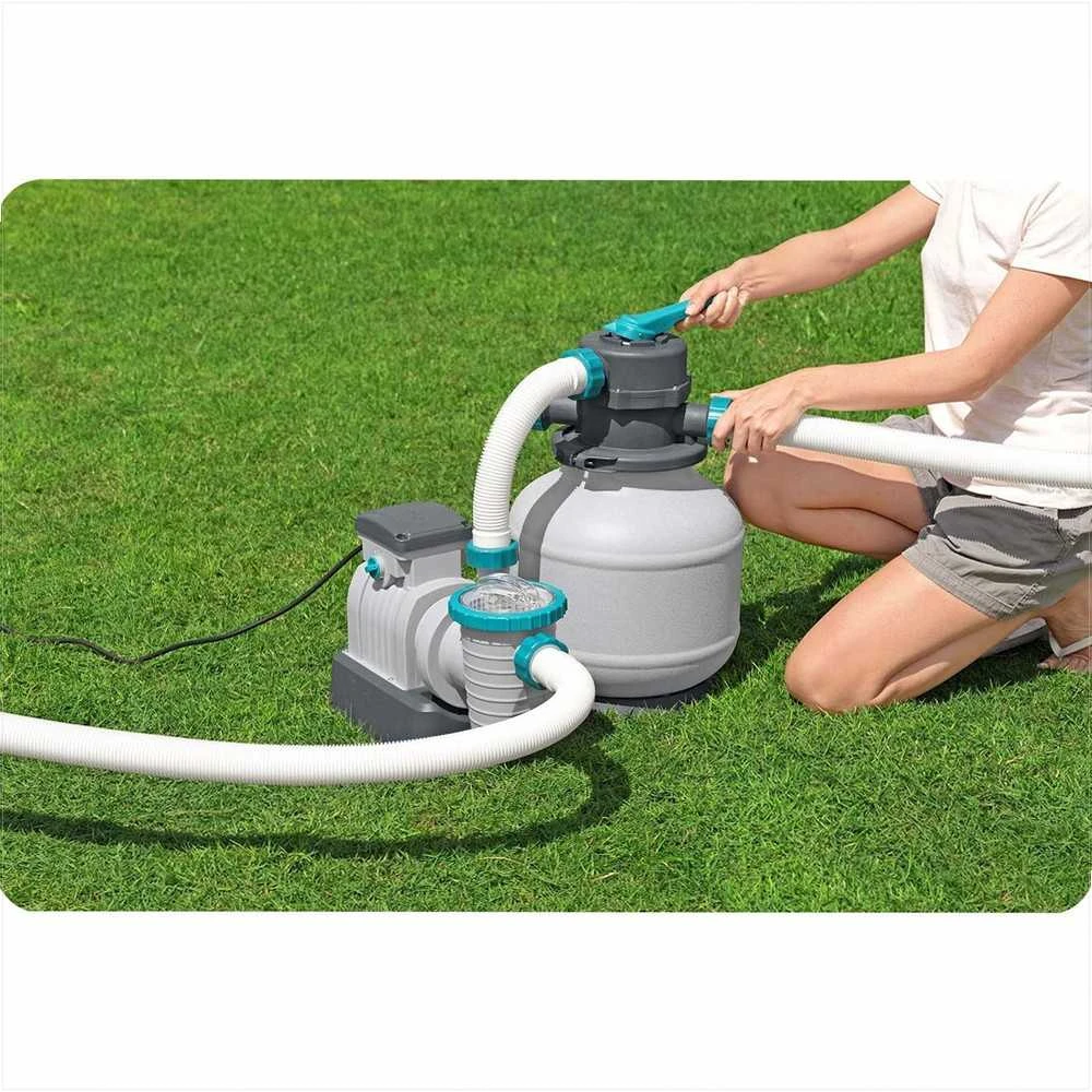 Baseino smėlio filtro siurblys, didelis srautas 8327 l/h, antžeminiams baseinams, 6 padėčių vožtuvas, su pirminiu filtru