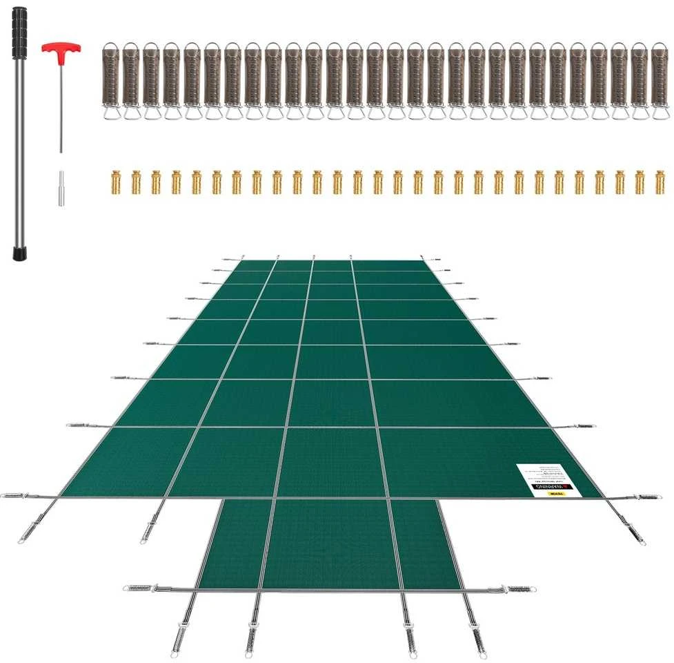 Baseino uždangalas 4.9x9.8m, tinklelis, žalias žieminis, stačiakampis, apsauginis baseino uždangalas