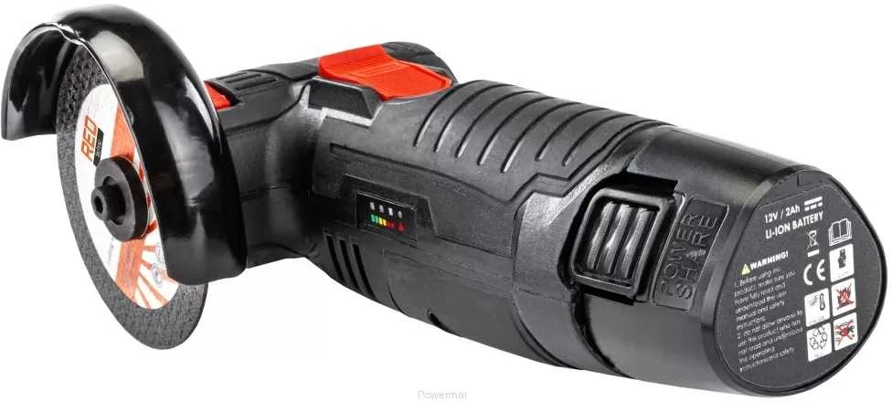 Belaidis mini kampinis šlifuoklis, 12V bešepetėlinis, 76mm diskas, su 7 diskais metalui, betonui, medienai, poliravimui