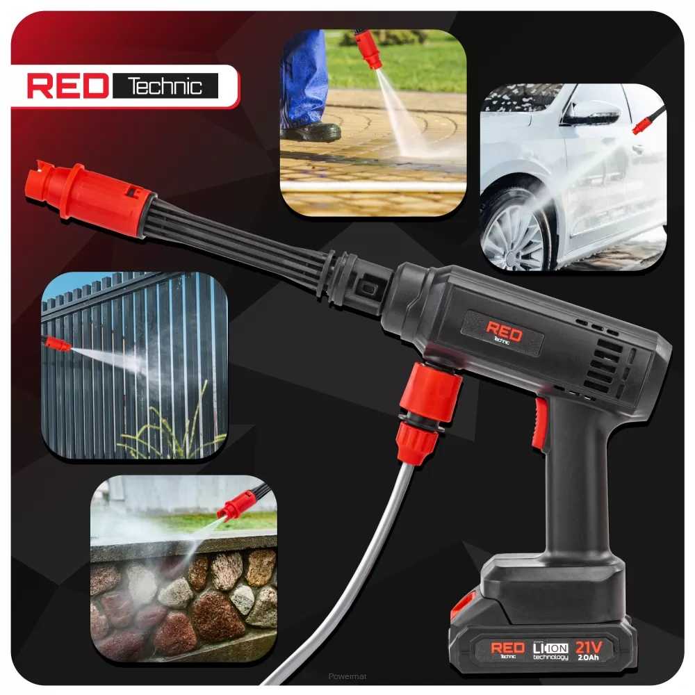 Red Technic Belaidis slėginis ploviklis, nešiojamas aukšto slėgio valiklis, automobilio ir terasos valymo rinkinys, 60 bar slėginis ploviklis