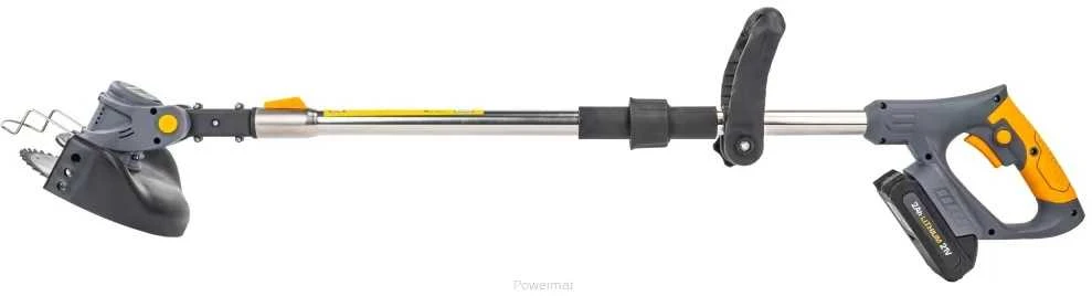 Powermat Belaidis žolės trimeris, 21V akumuliatorinis, su ratukais, reguliuojamas ilgis, sodo priežiūrai, kraštų apipjovimui ir trimeriavimui