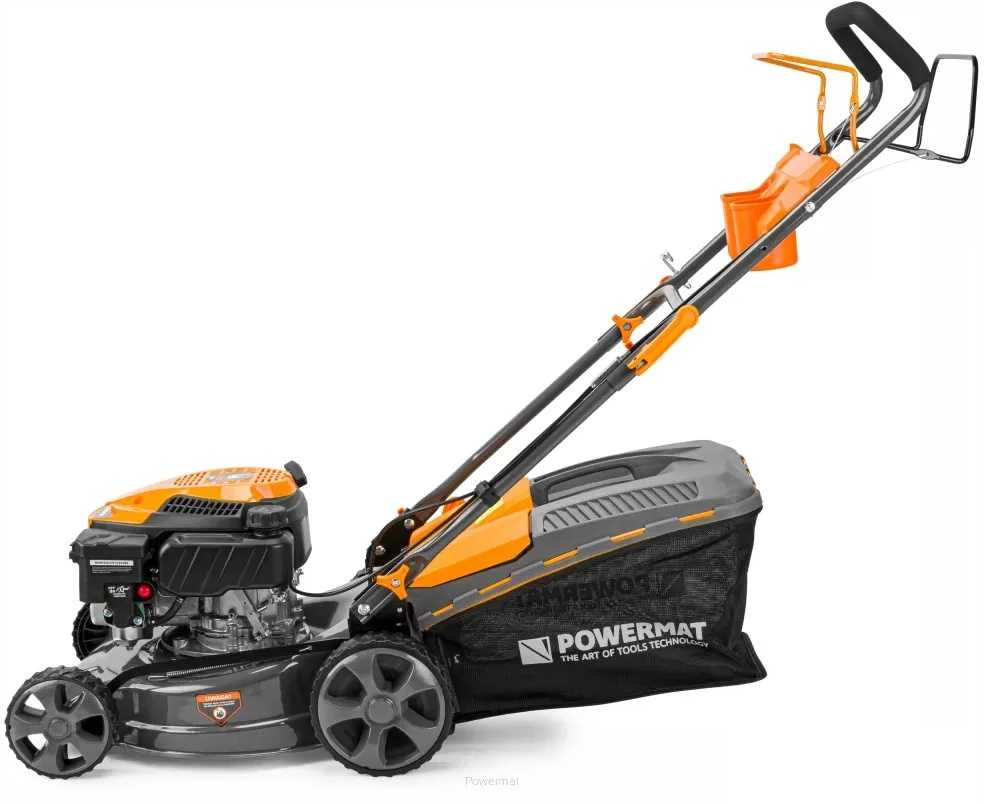 Powermat Benzininė vejapjovė su savaeige pavara, 5 HP, 40L krepšys, namų sodui, efektyvus žolės pjovimas, mulčiavimo funkcija