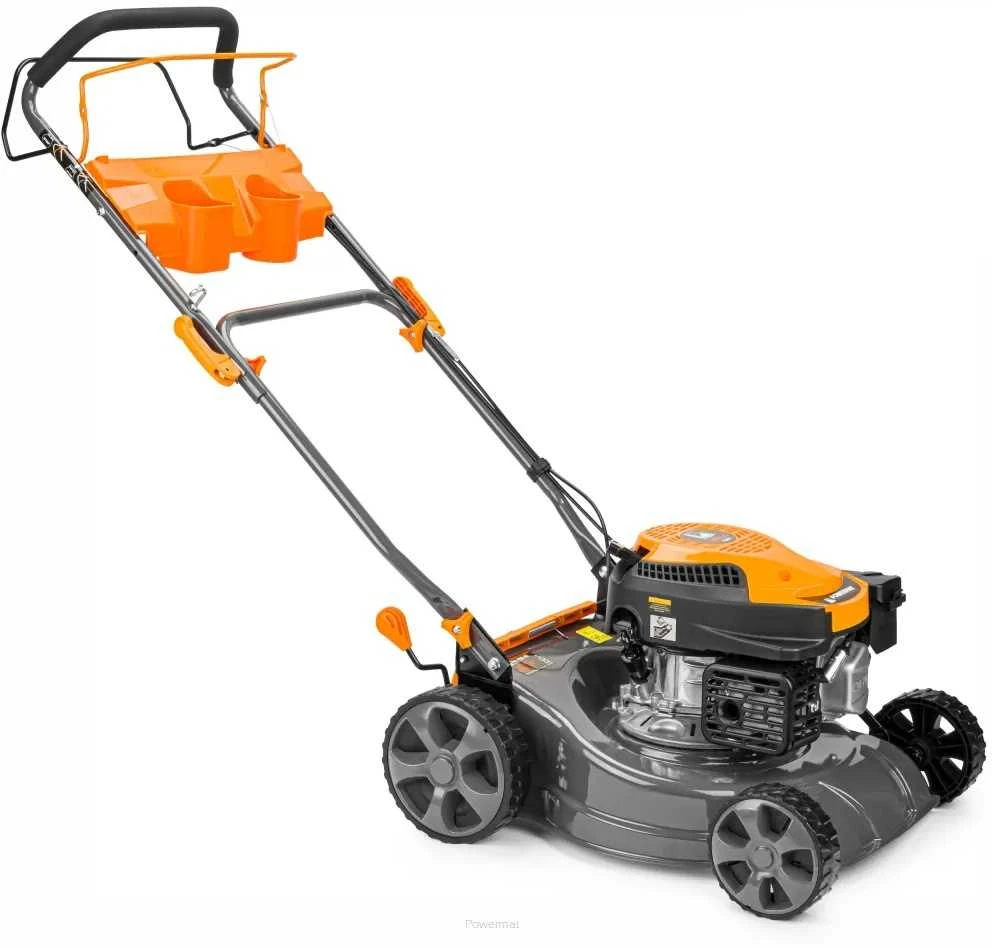 Powermat Benzininė vejapjovė su savaeige pavara, 5 HP, 40L krepšys, namų sodui, efektyvus žolės pjovimas, mulčiavimo funkcija