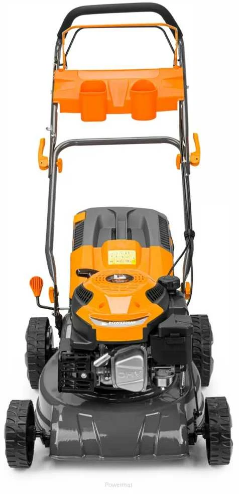Powermat Benzininė vejapjovė su savaeige pavara, 5 HP, 40L krepšys, namų sodui, efektyvus žolės pjovimas, mulčiavimo funkcija