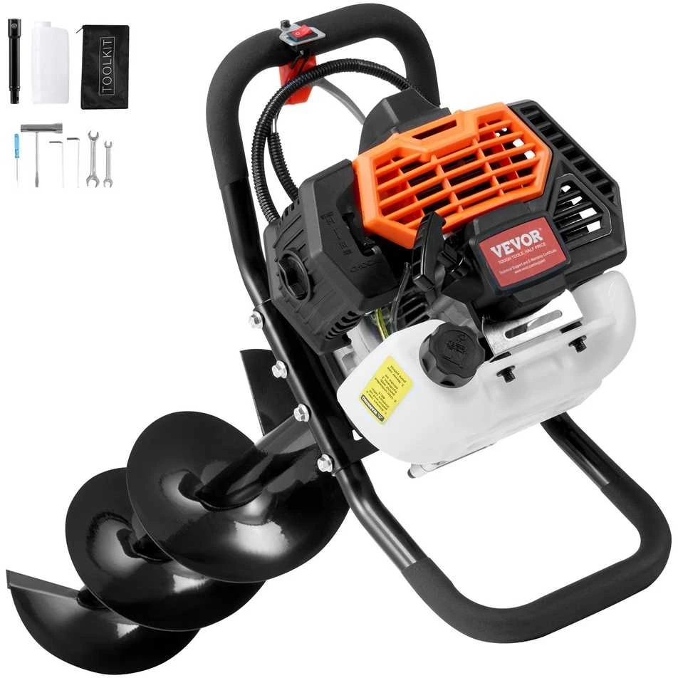 Benzininis žemės grąžtas 52CC 1450W, 200x800mm, su prailginimu, grunto grąžtas, sodo grąžtas