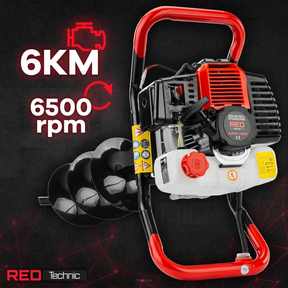 Red Technic Raudona Technic Benzinins žemės grąžtas Raudona Technic RTSWG0106 su 3 grąžtais ir prailgintuvu