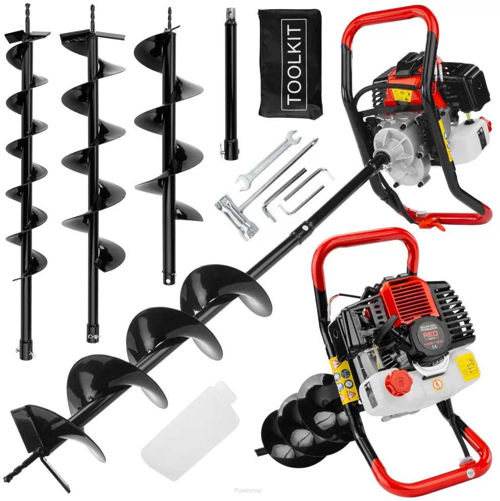 Red Technic Raudona Technic Benzinins žemės grąžtas Raudona Technic RTSWG0106 su 3 grąžtais ir prailgintuvu