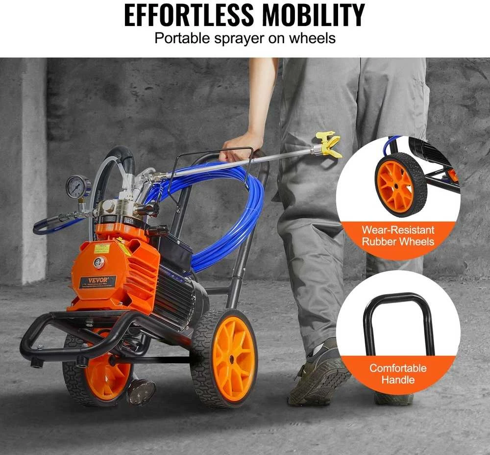 Beoris dažų purkštuvas su vežimėliu, 1100W, 2.0L/min, dažymo įranga, elektrinis membraninis purkštuvas, dažų purškimo sistema