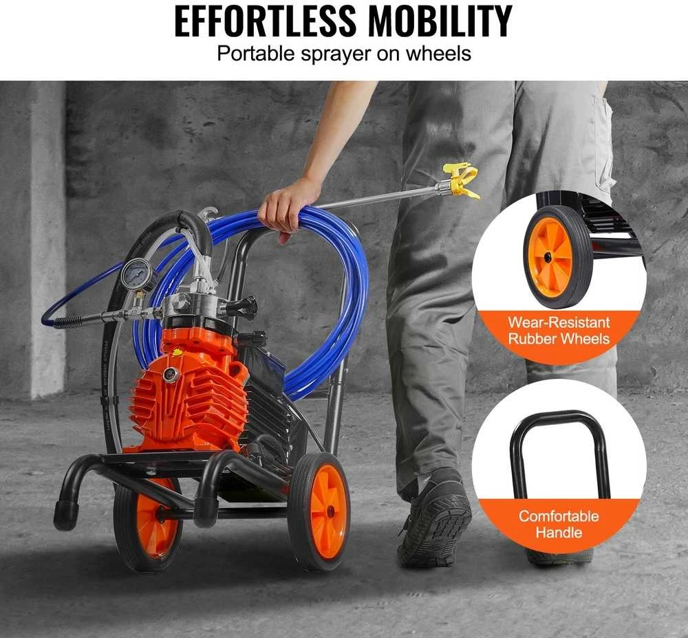 Beoris dažų purkštuvas su vežimėliu, 900W elektrinis, 1.8L/min, membraninis, dažymo įrenginys su ratukais