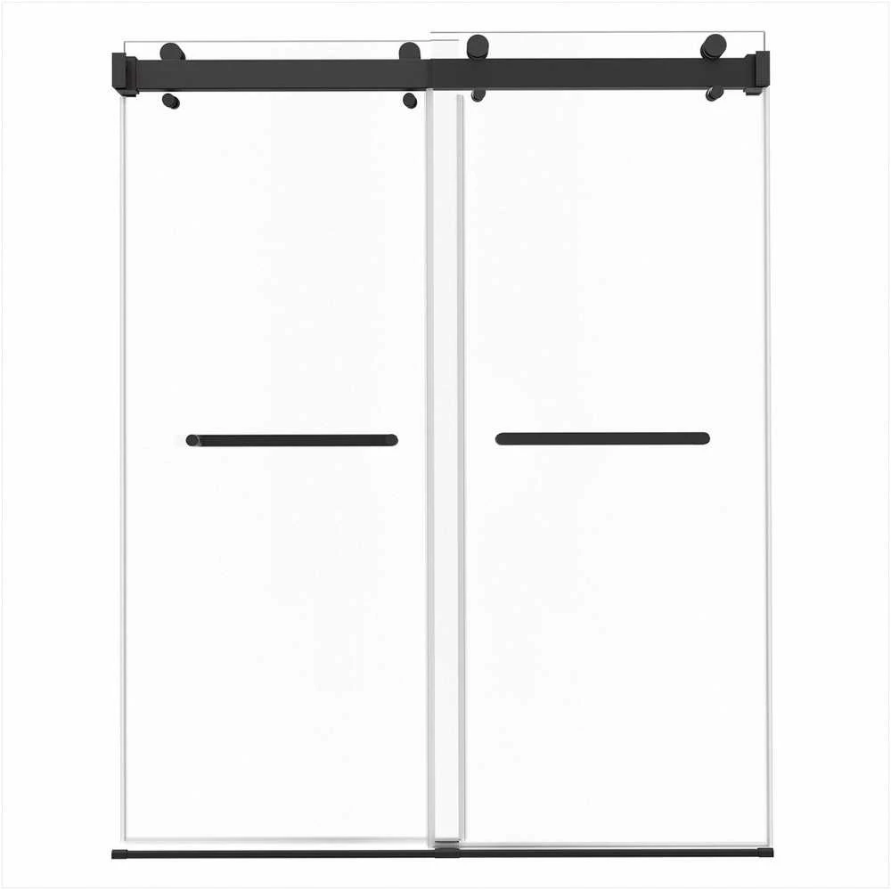 Berėmės dušo durys, stumdomos stiklinės durys vonios kambariui, 1219 mm x 1930 mm, 10 mm grūdintas stiklas su nano danga, dvigubos stumdomos dušo durys, berėmė stiklo dušo kabina, vonios pertvara