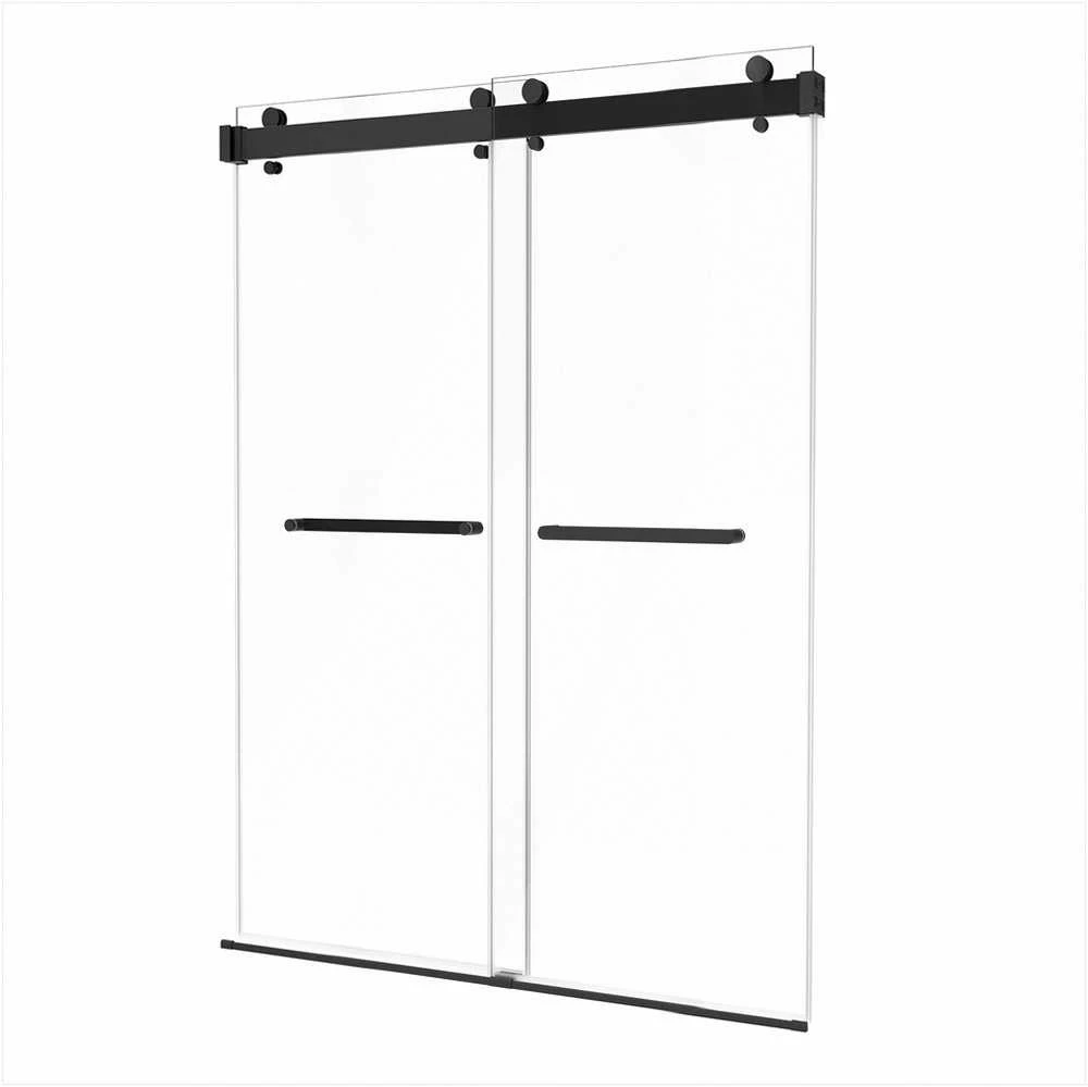 Berėmės dušo durys, stumdomos stiklinės durys vonios kambariui, 1219 mm x 1930 mm, 10 mm grūdintas stiklas su nano danga, dvigubos stumdomos dušo durys, berėmė stiklo dušo kabina, vonios pertvara