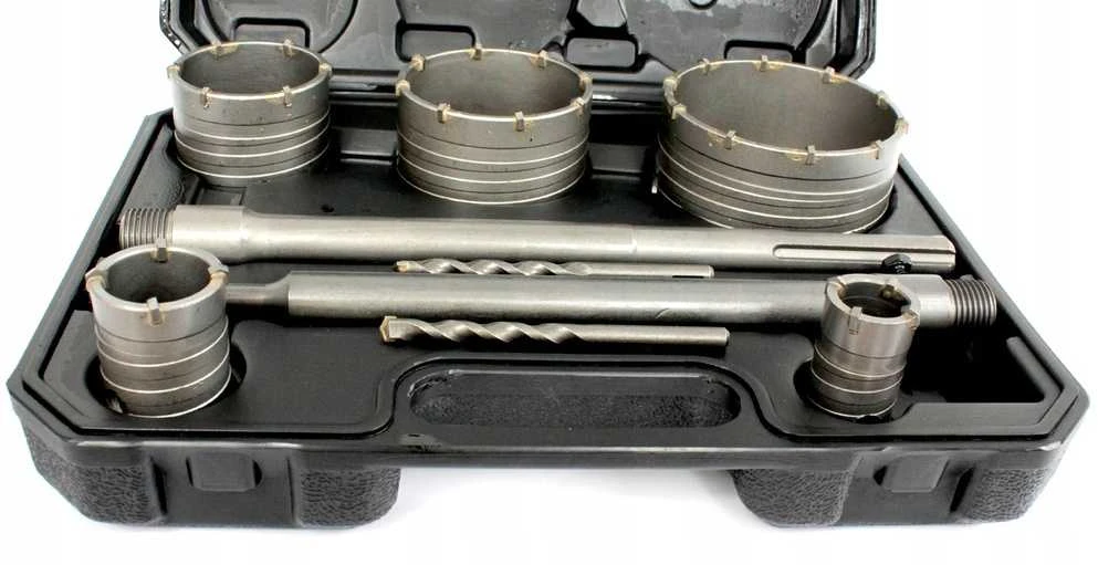 Betono sienos gręžimo karūnų rinkinys, 9 dalių komplektas su SDS plus ir SDS MAX adapteriais, 30-100 mm skylių pjūklų rinkinys, mūro grąžtų rinkinys betonui, plytoms ir plytelėms