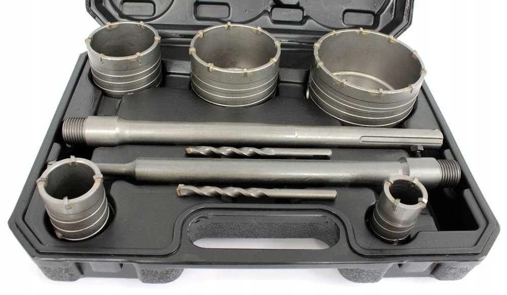 Betono sienos gręžimo karūnų rinkinys, 9 dalių komplektas su SDS plus ir SDS MAX adapteriais, 30-100 mm skylių pjūklų rinkinys, mūro grąžtų rinkinys betonui, plytoms ir plytelėms