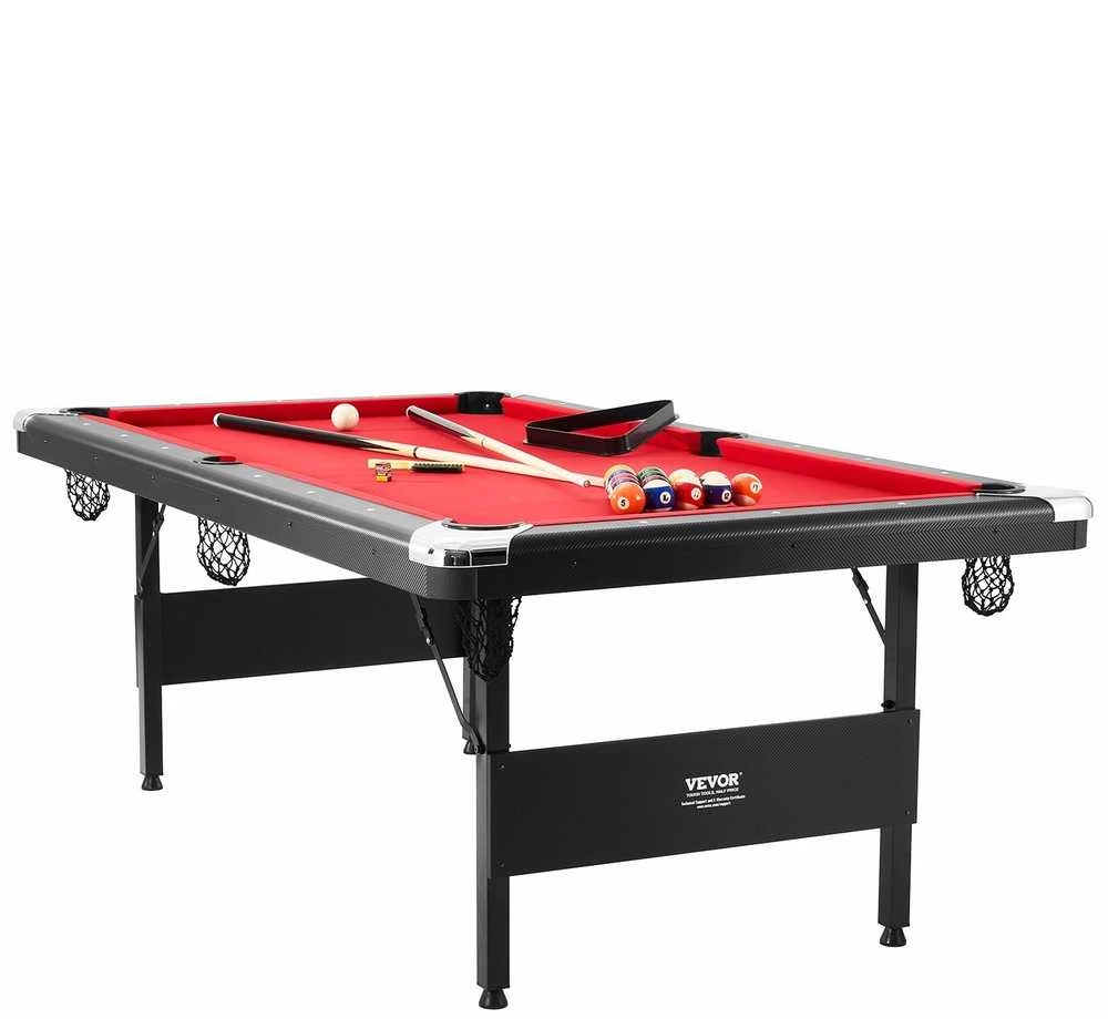 Biliardo stalas 213 cm, sulankstomas, nešiojamas, raudonu audiniu, juodas, šeimai, žaidimams, taupantis vietą, mini biliardas