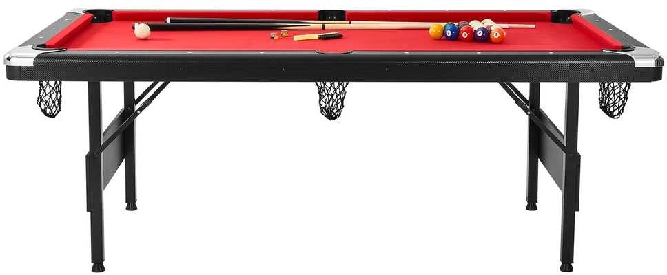 Biliardo stalas 213 cm, sulankstomas, nešiojamas, raudonu audiniu, juodas, šeimai, žaidimams, taupantis vietą, mini biliardas