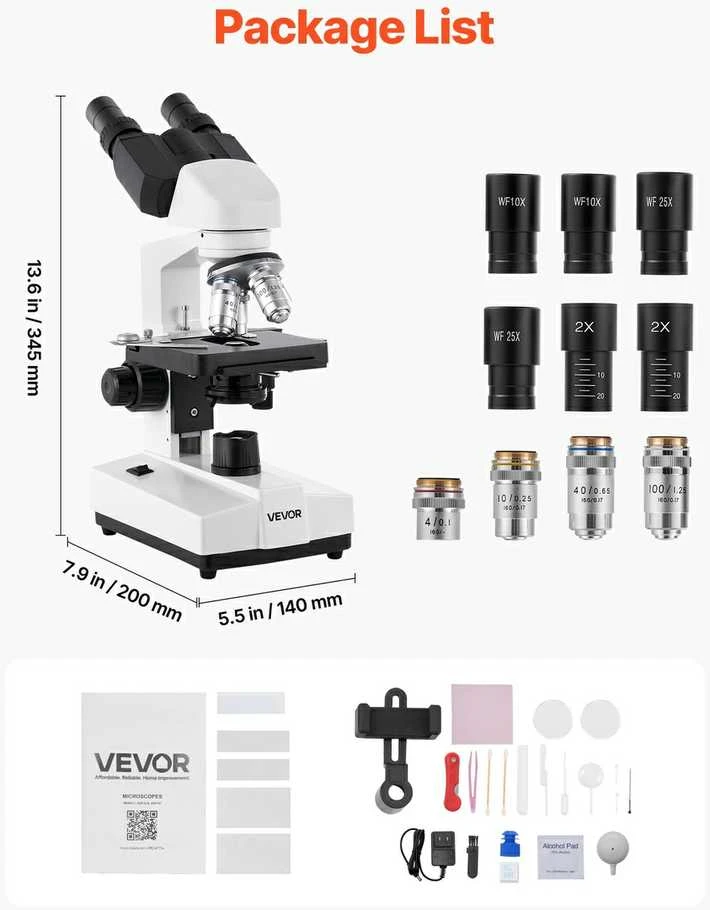 VEVOR Dvejslųbė binokulinė mikroskopas 40-5000X