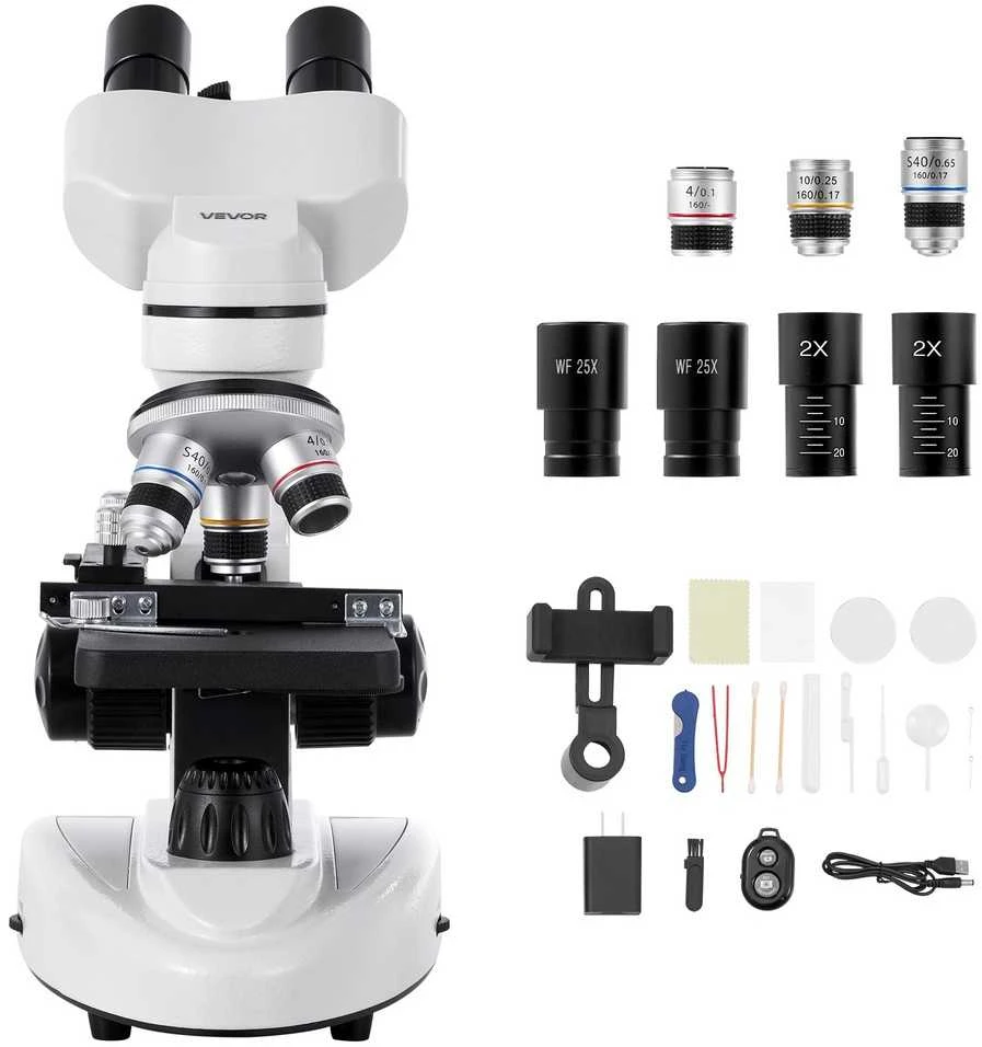 Binokulinis mikroskopas 40-2000x, LED apšvietimas, mokslui, mokymuisi, biologijai, namų laboratorijai
