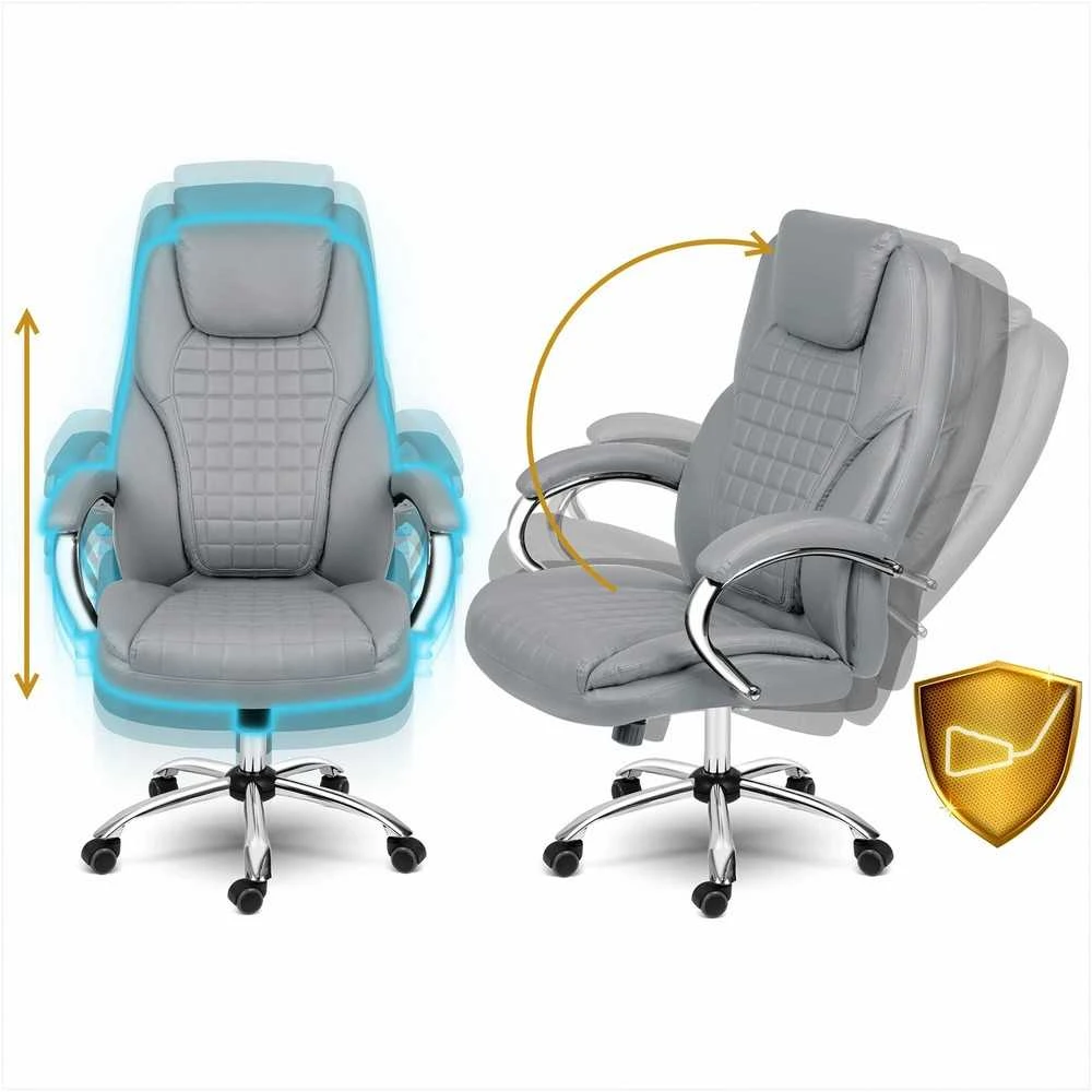 Biuro kėdė, ergonomiškas dizainas, reguliuojamas aukštis, supimo funkcija, pilka vadovo kėdė, patogi darbo kėdė