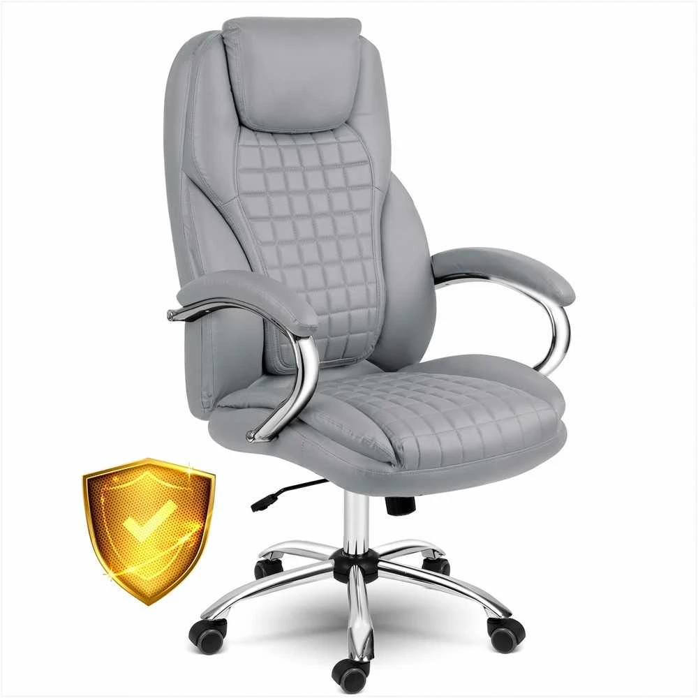 Biuro kėdė, ergonomiškas dizainas, reguliuojamas aukštis, supimo funkcija, pilka vadovo kėdė, patogi darbo kėdė
