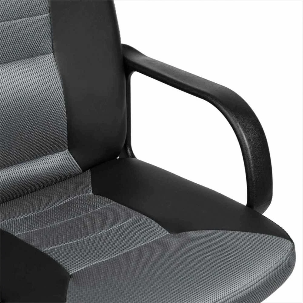 Biuro kėdė, oda ir mikro tinklelis, ergonomiškas dizainas, juoda ir pilka, reguliuojamo aukščio biuro kėdė, patogi kompiuterio kėdė