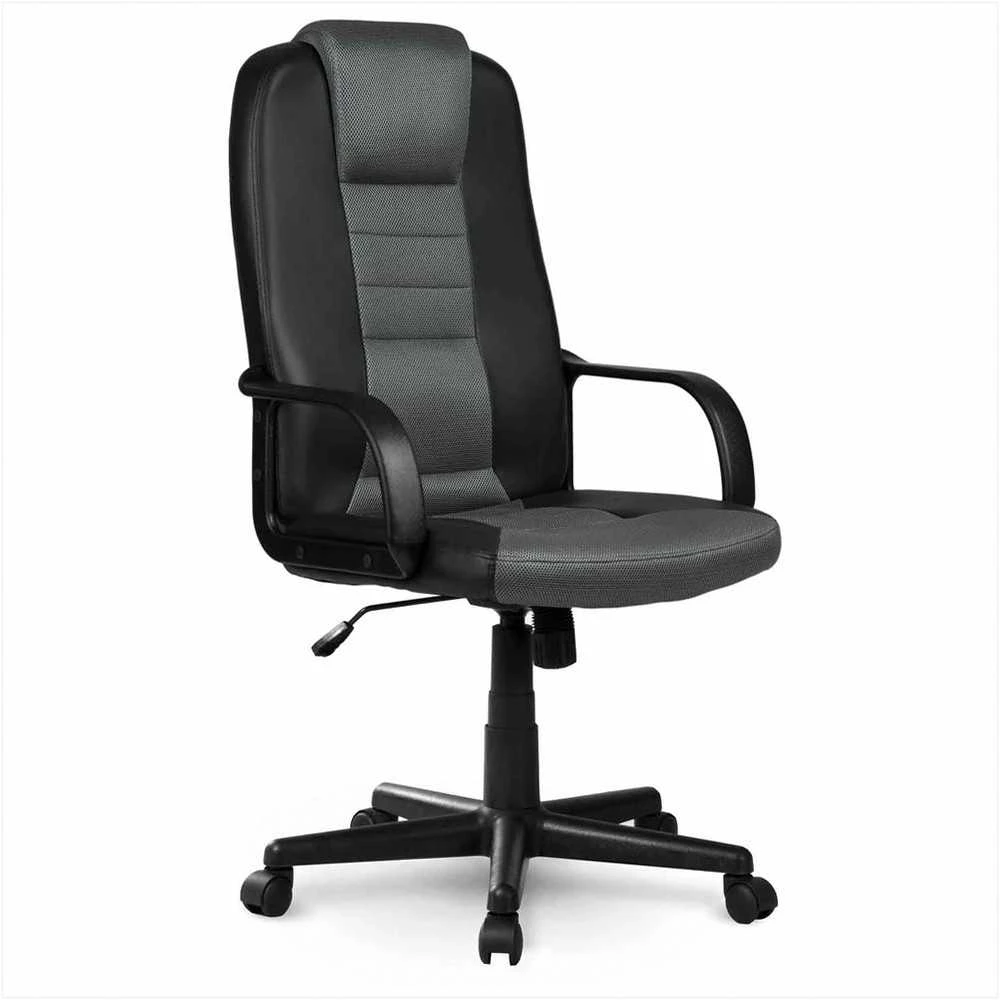 Biuro kėdė, oda ir mikro tinklelis, ergonomiškas dizainas, juoda ir pilka, reguliuojamo aukščio biuro kėdė, patogi kompiuterio kėdė