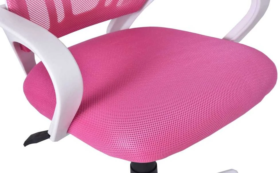 Biuro kėdė, reguliuojamas aukštis, TILT funkcija, balta/rožinė, ergonomiška, sukiojama, ofiso kėdė, darbo kėdė, kompiuterio kėdė