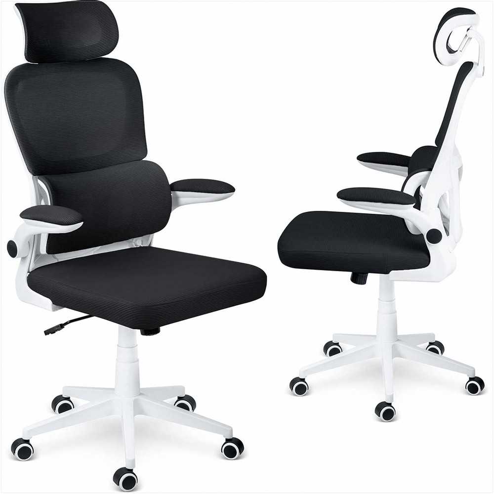 Biuro kėdė su kvėpuojančiu tinkleliu, reguliuojamu aukščiu, ergonomine atrama, supimo funkcija, juoda biuro kėdė