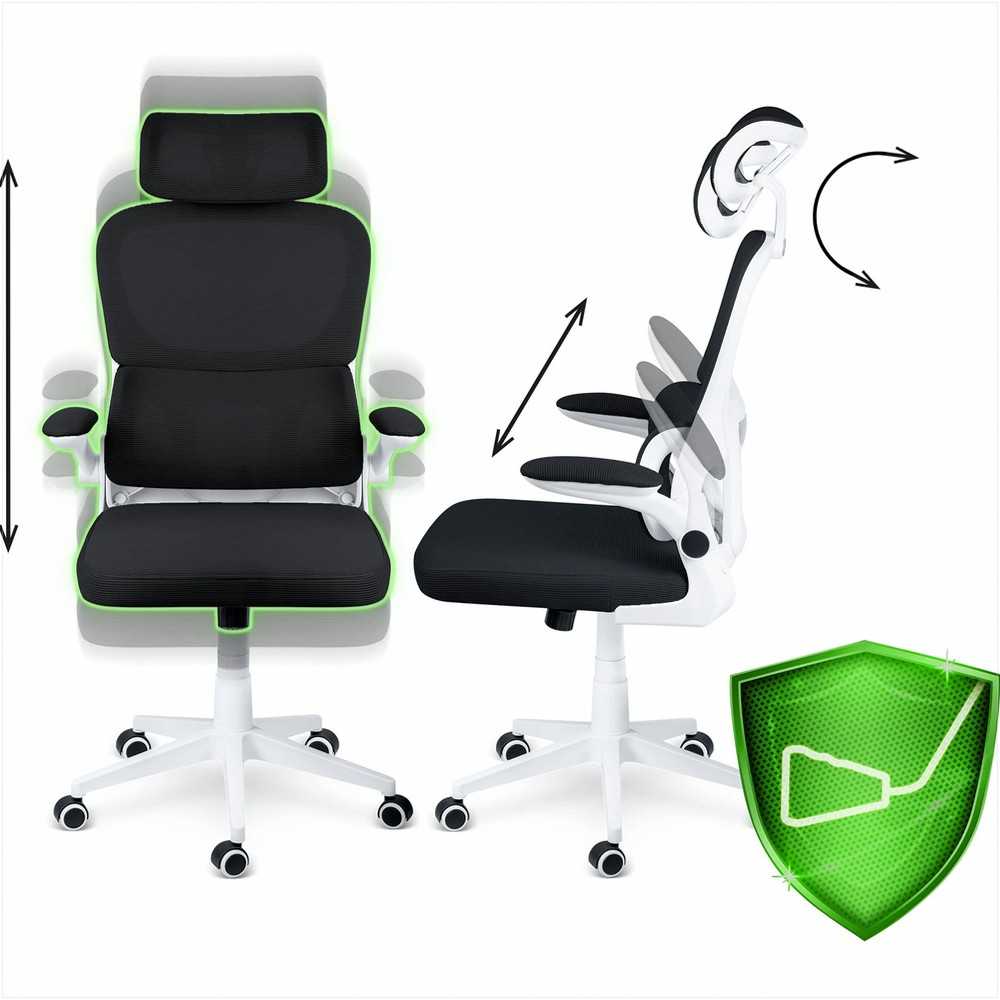 Biuro kėdė su kvėpuojančiu tinkleliu, reguliuojamu aukščiu, ergonomine atrama, supimo funkcija, juoda biuro kėdė