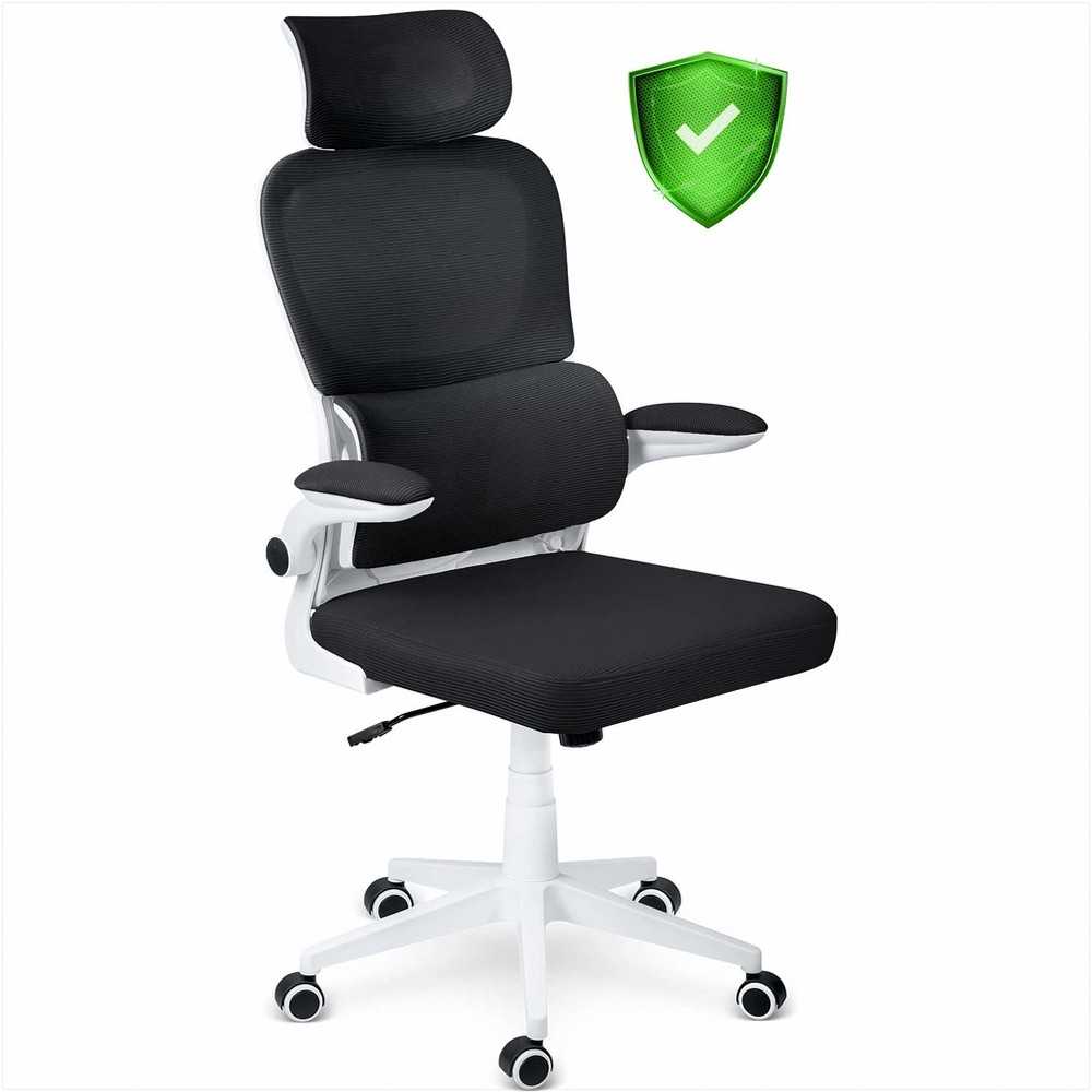 Biuro kėdė su kvėpuojančiu tinkleliu, reguliuojamu aukščiu, ergonomine atrama, supimo funkcija, juoda biuro kėdė