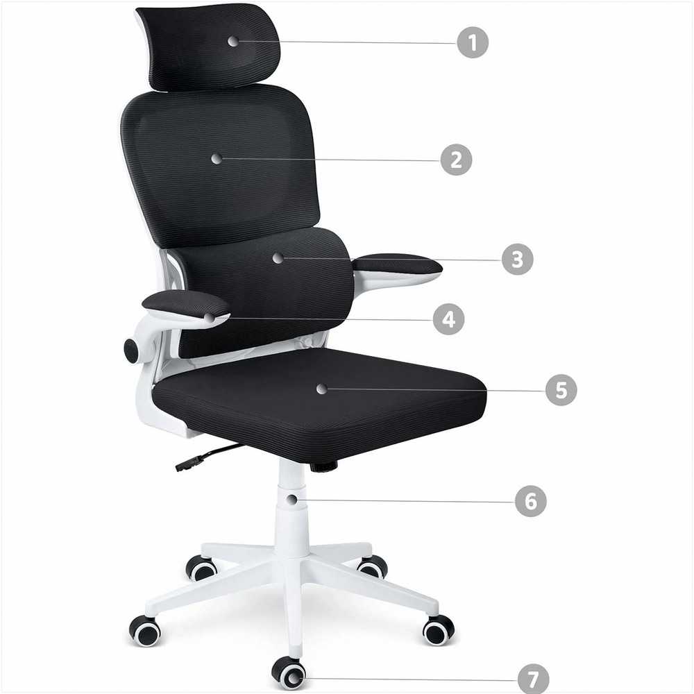 Biuro kėdė su kvėpuojančiu tinkleliu, reguliuojamu aukščiu, ergonomine atrama, supimo funkcija, juoda biuro kėdė