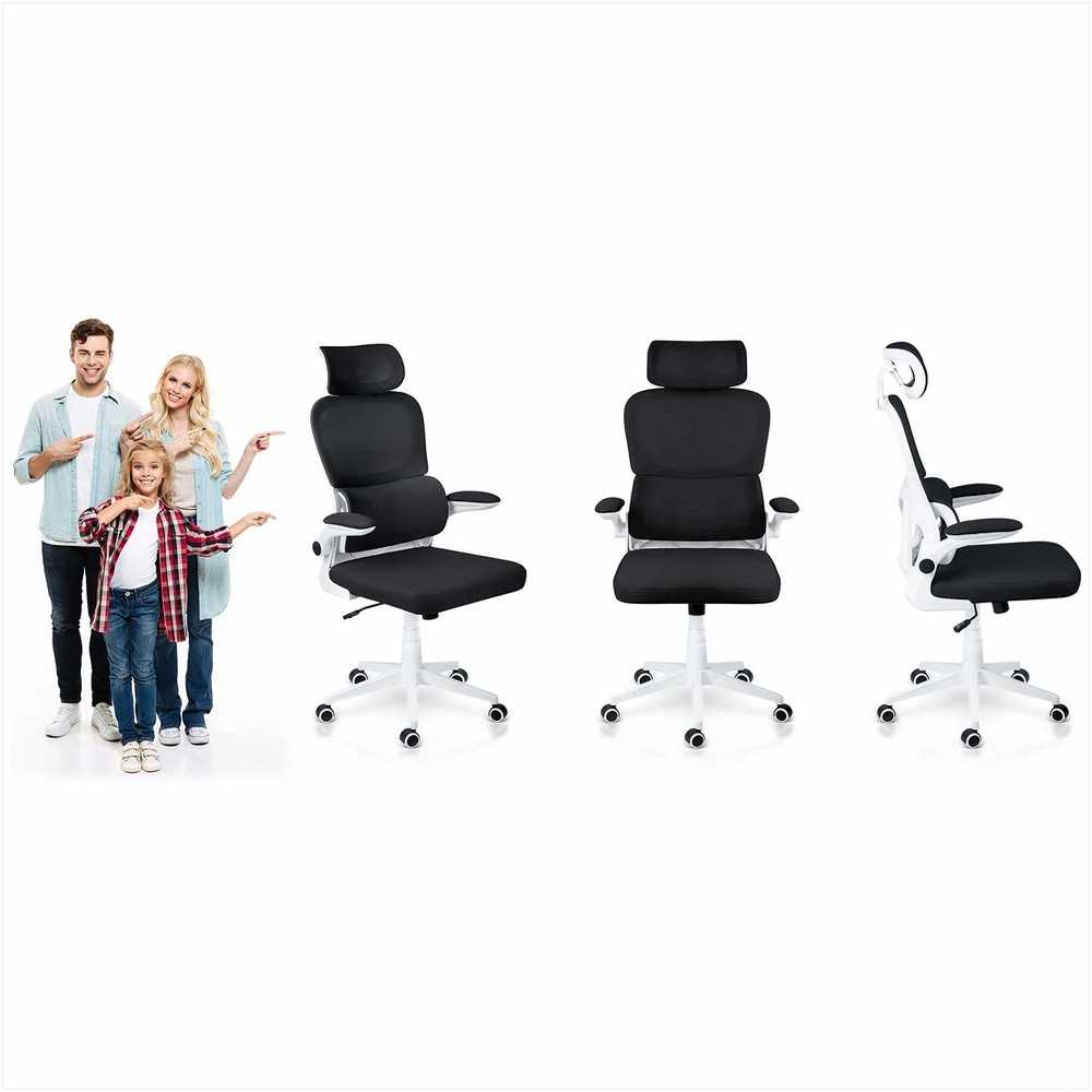 Biuro kėdė su kvėpuojančiu tinkleliu, reguliuojamu aukščiu, ergonomine atrama, supimo funkcija, juoda biuro kėdė